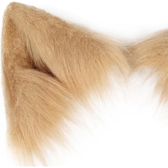 🆕 Halloween Khaki Faux Fur Cat Fox Ears Headband Wolf Tail Party Costume Adult - Picture 3 of 4
